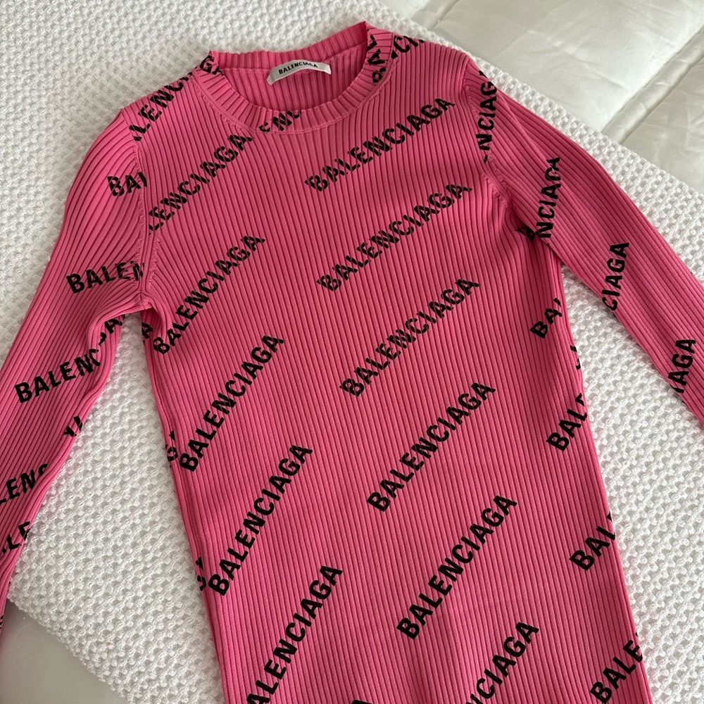 Balenciaga Pink Ribbed Monogram Logo Sweater